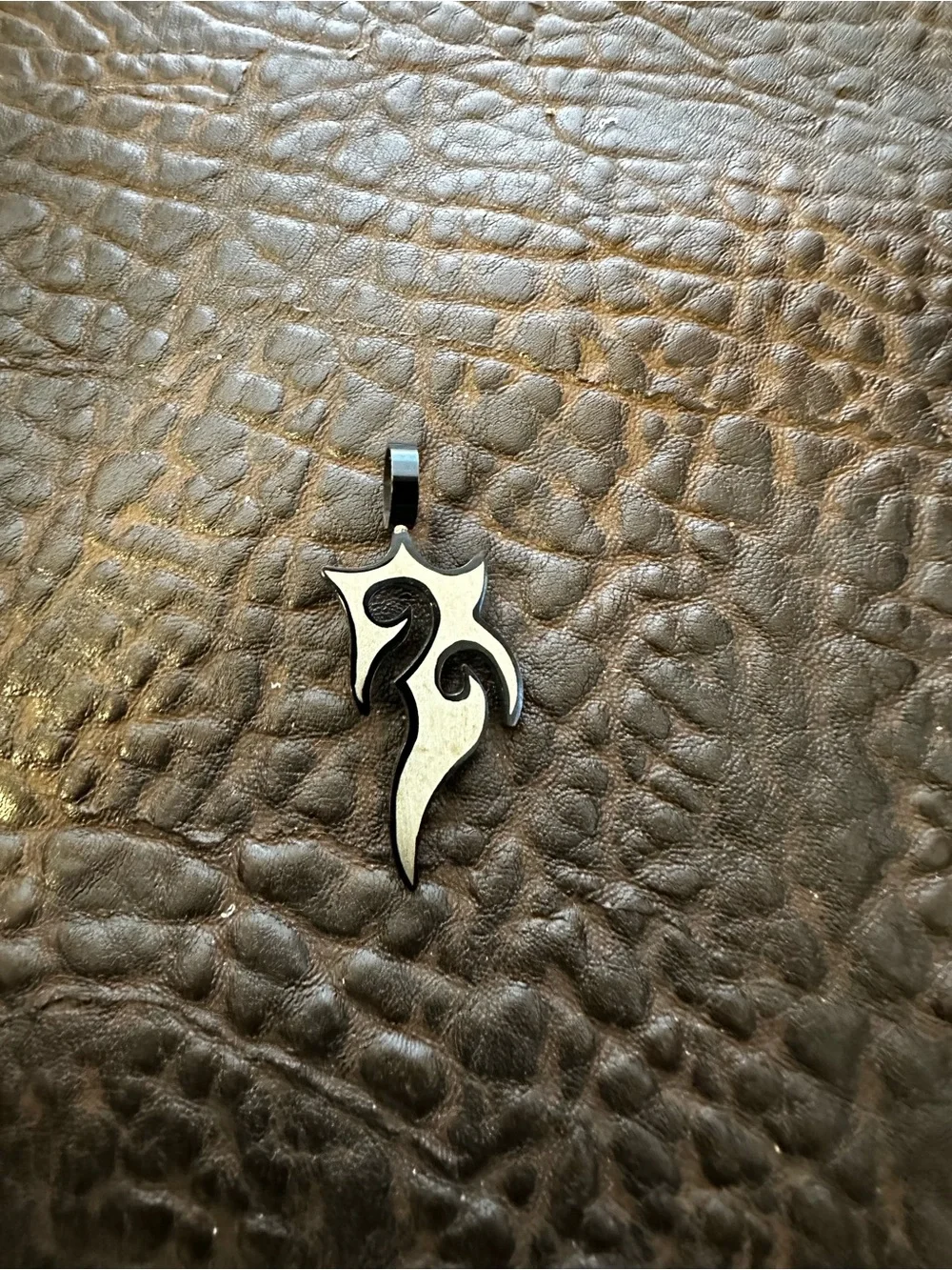 Tribal Flame Men's Pendant Necklace - Black and Brushed Silver